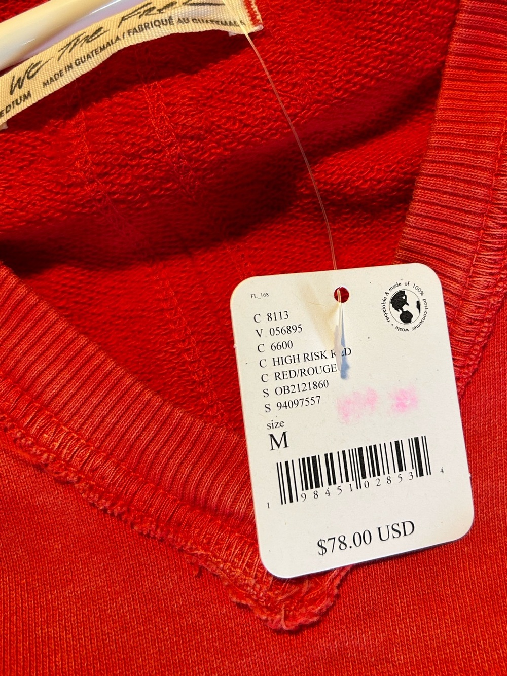 NWT Free People We The Free Red V-Neck Sweatshirt Vest Pullover Size M - Picture 5 of 5